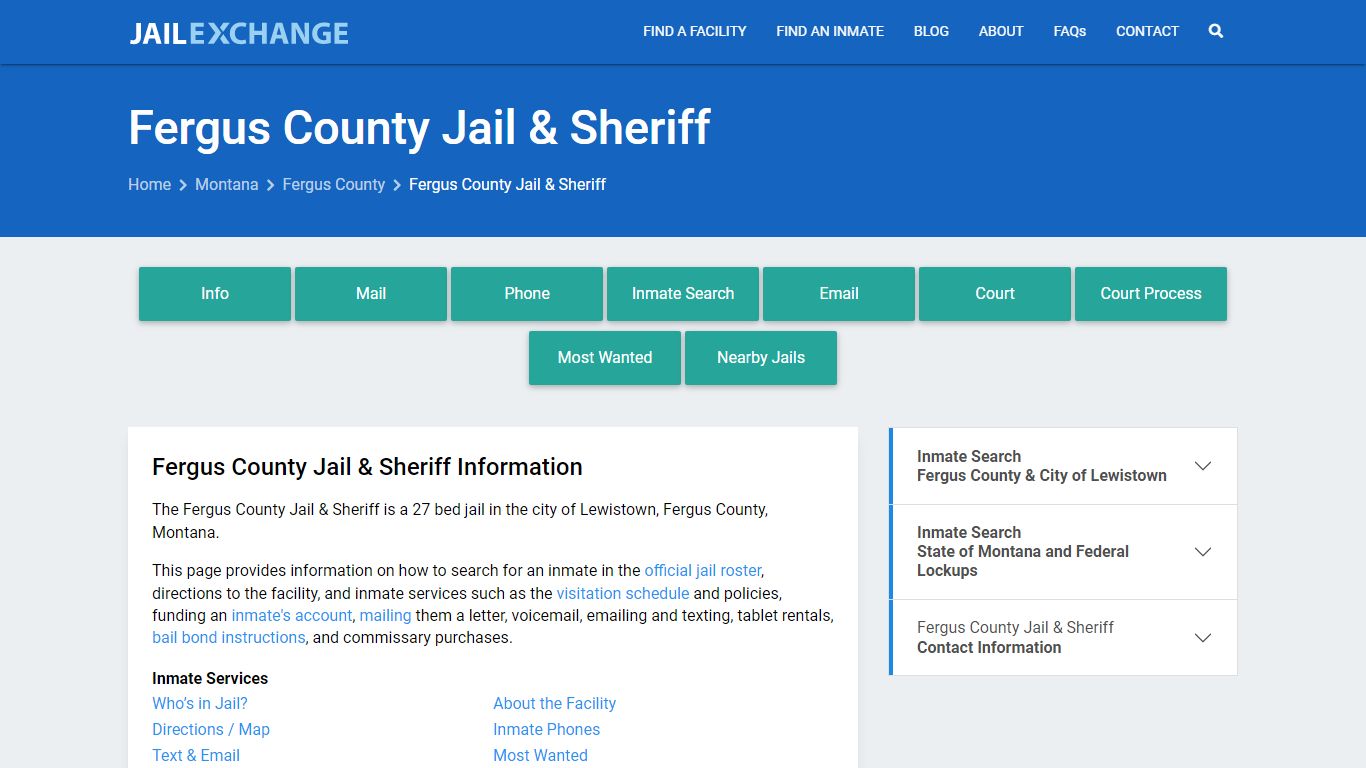 Fergus County Jail & Sheriff, MT Inmate Search, Information