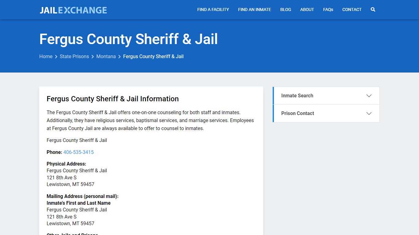Fergus County Sheriff & Jail Inmate Search, MT - Jail Exchange